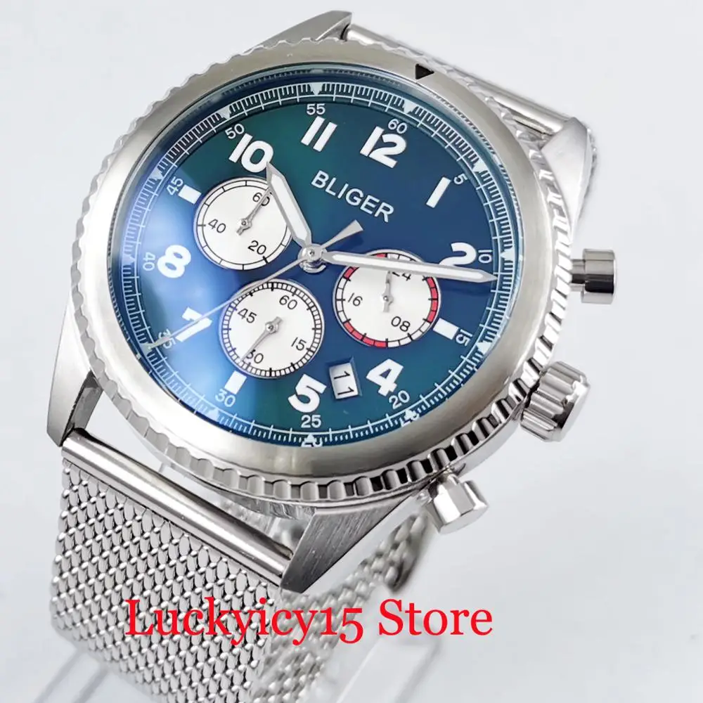 

BLIGER Quartz Men Watch 24 Hours Chronograph Function Mental Strap Rotating Bezel