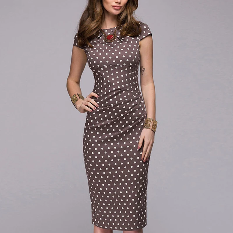 Женское облегающее платье в горошек элегантное офисное футляр с коротким