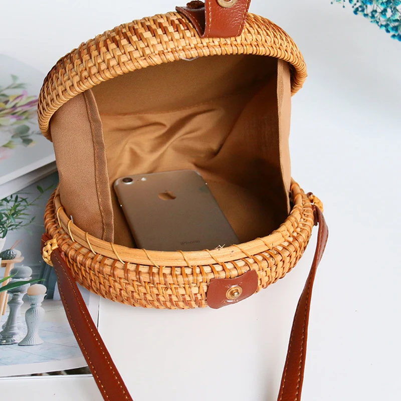 

SWDF Retro Crossbody Round Straw Bags for Women Summer Beach Bag Handmade Woven Hollow Lady Handbag Shoulder Bags Girl Purse Sac