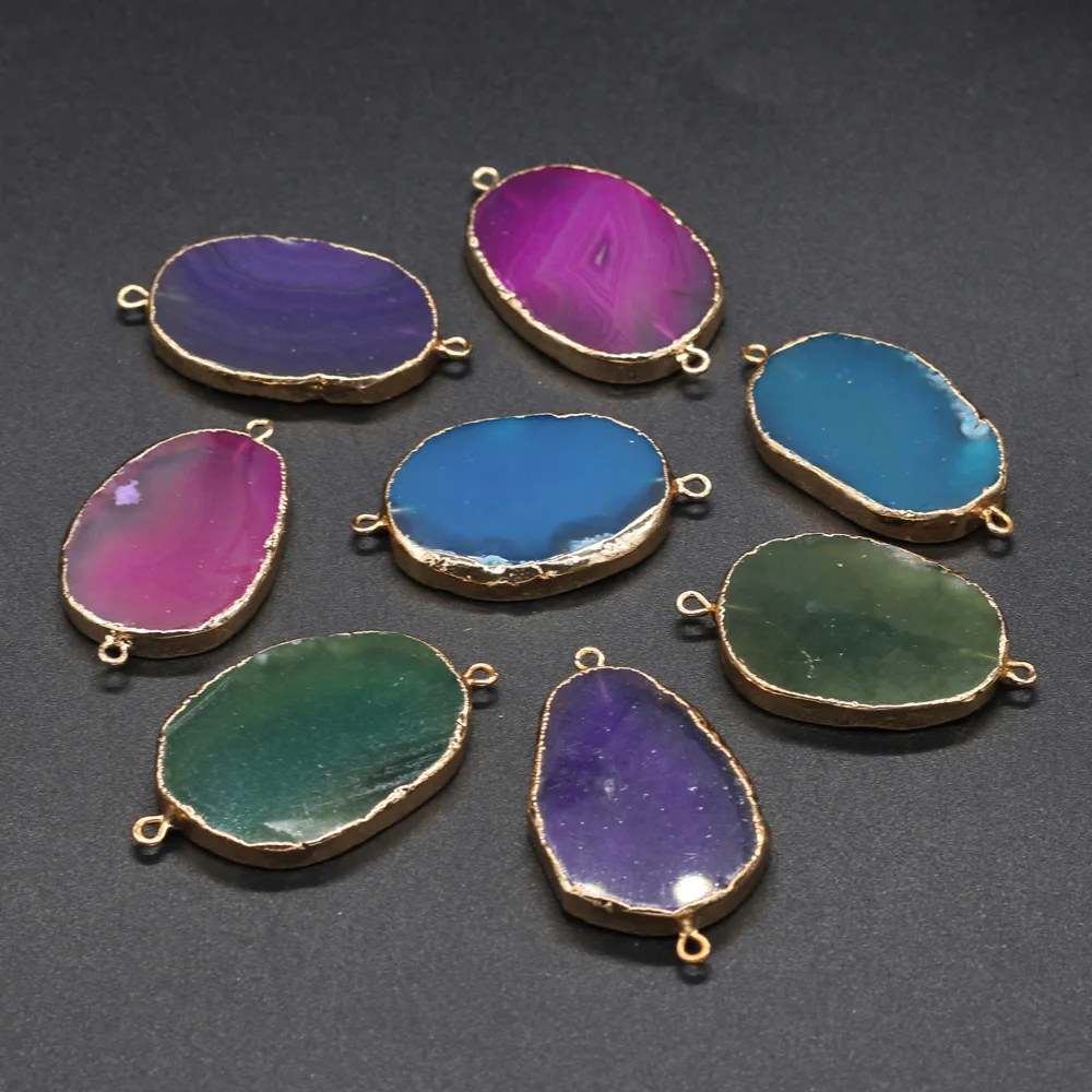 Подвеска из натурального камня с позолоченными краями и двойным отверстием