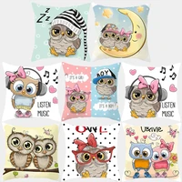 cartoon cushion cover pillow case cute owl printed polyester decorative pillowcovers sofa cushion square 4545 throw pillow