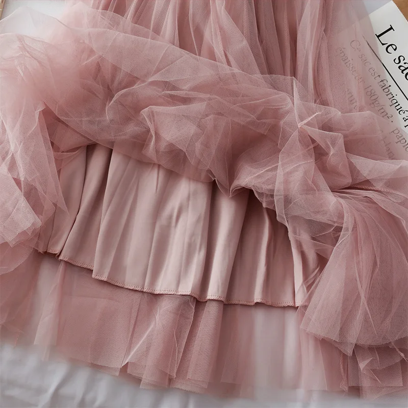 

Fashion Sweet Long Tulle Skirts Womens Srping Summer Elastic High Waist Mesh Skirt Faldas A-Line Maxi Black Skirt Female C6949