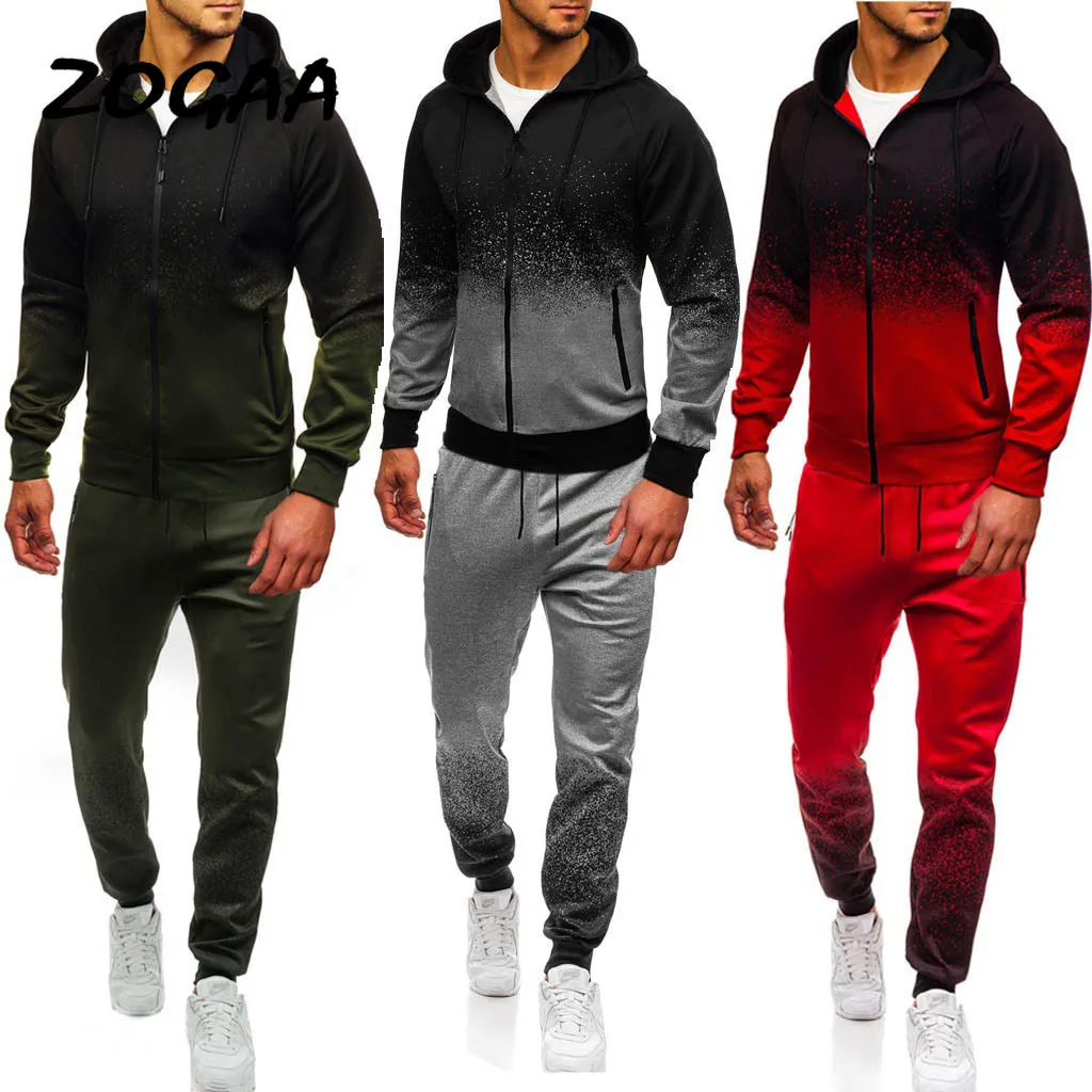 

ZOGAA 2021 Men's Casual Sports Suit Gradient Stripes European And American Suit Three Colors Optional Sports Suit