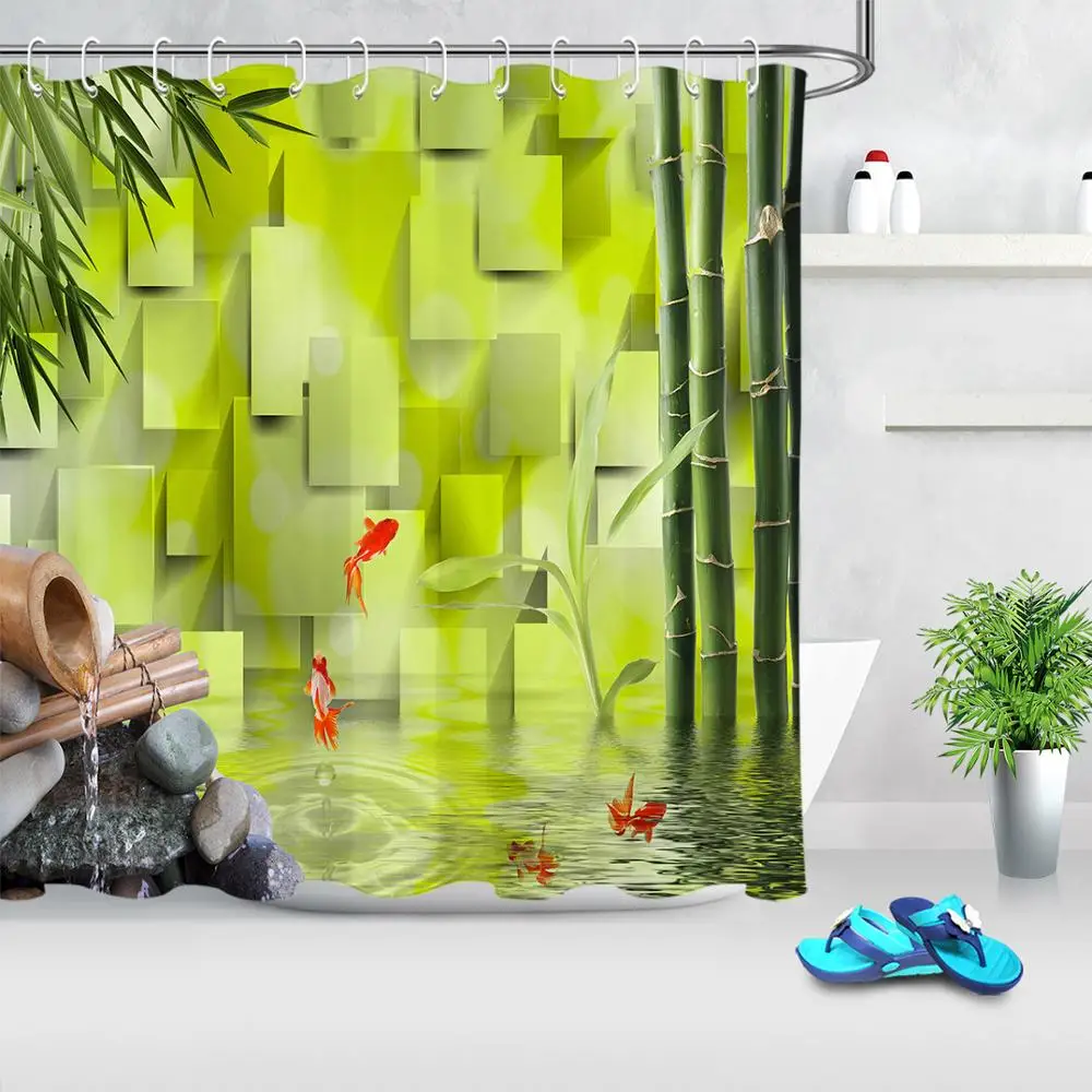 Занавеска для душа из дзен камня бамбуковый камень Азиатский цветок лотоса