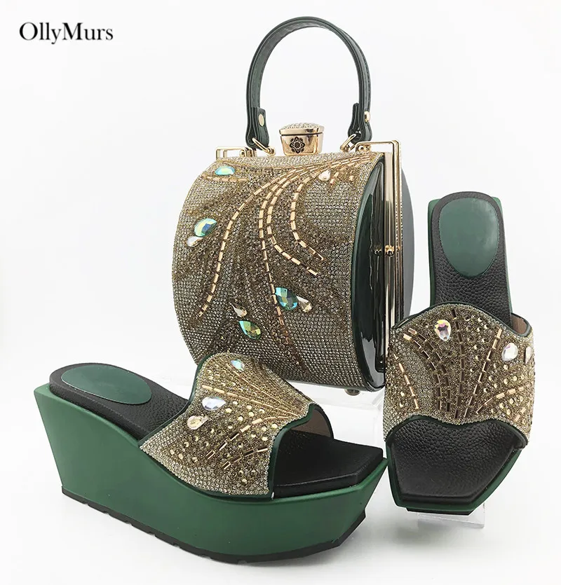 В нигерийском стиле из PU искусственной кожи с Стразы Женский комплект обуви и