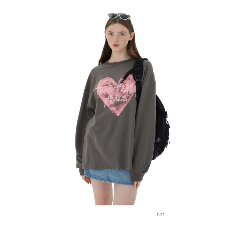 

Women's Loose Retro Long Sleeve T-shirt Femme 2021 Autumn Design Sense O-neck Couple Oversize Basic Tops Tee H1653