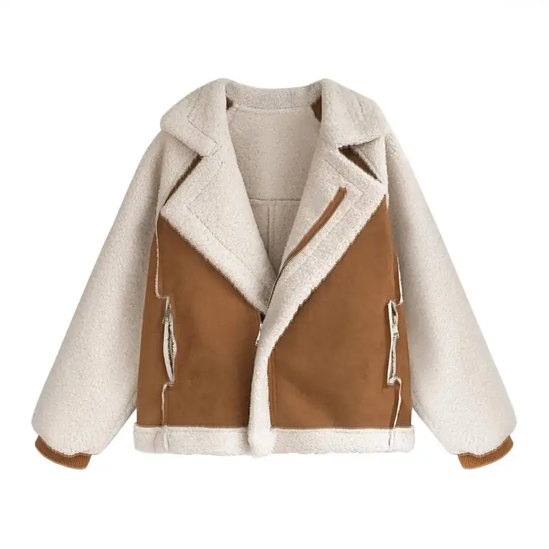 

Fashion Suede Lambs Wool Autumn Winter Coat Women 2020 Thick Short Winter Parka Women Loose Warm Motorcycle Women Jackets C6640