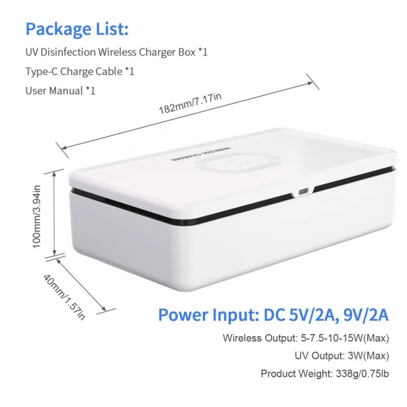 

15W Wireless Charging Charger UV-Box Sanitizing Box For Mask For Phone Disinfection Box Charger Mask Sterilizer Kill Germs
