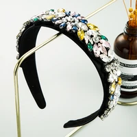 european and american baroque style color diamond studded flower headband pearl fabric super flash temperament hair accessories