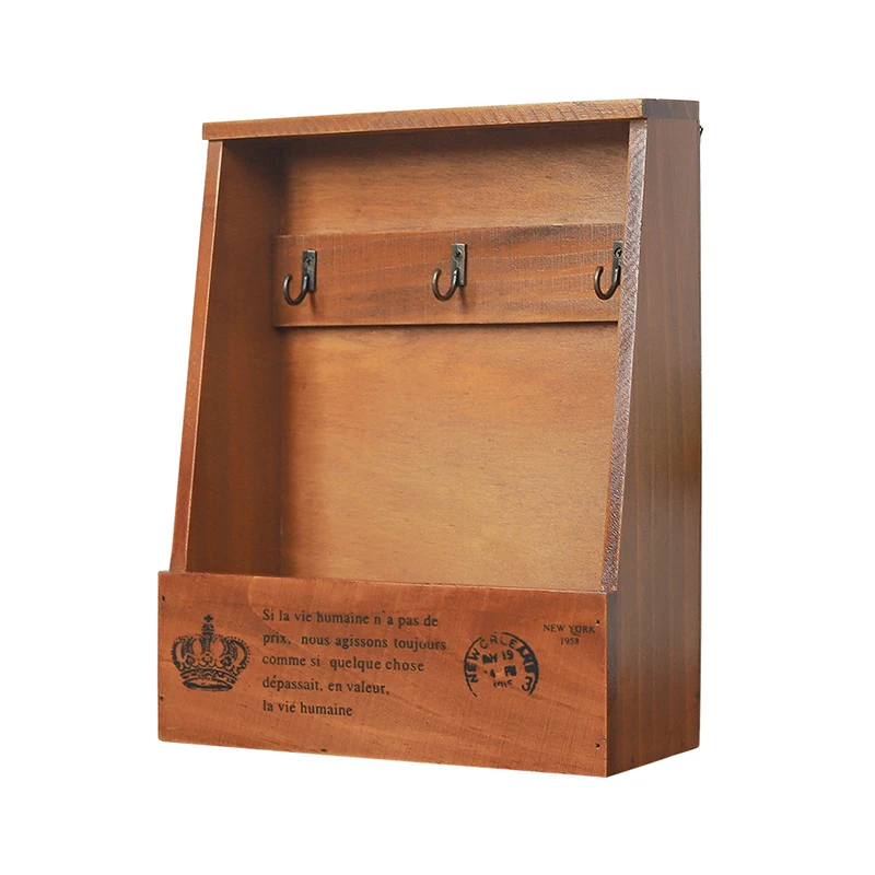 

Retro Wall Mounted Storage Box Wooden Box Organizer Key Hooks Box Small Objects Shelf Hanging Basket Door Decor Hookss Art Craft