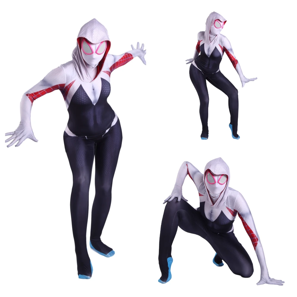 

Gwen Cosplay Costumes Sexy Geek Girls Cosplay Anime Clothes Superhero Zentai Bodysuit for Women can customized size open crotch