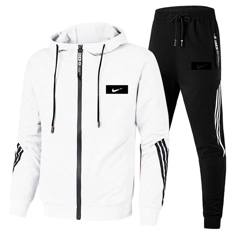 

New spring and autumn zipper men's hoodie sports suit + pants two-piece men's sportswear gym brand sportswear track suit