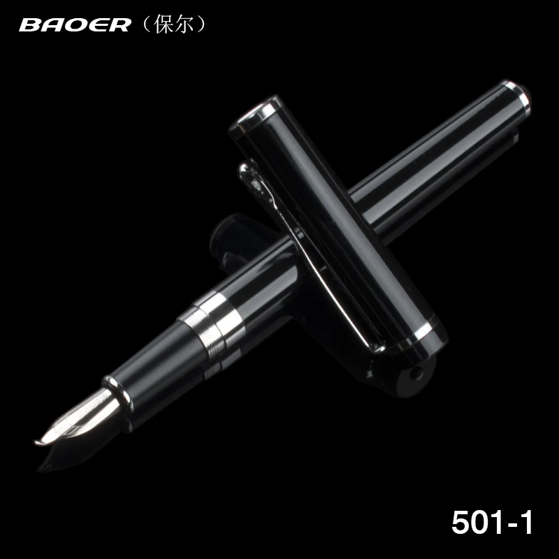 Ручка перьевая Baoer 521 черная/Серебристая с зажимом 0 5 мм|baoer 508|fountain penquality fountain pens |