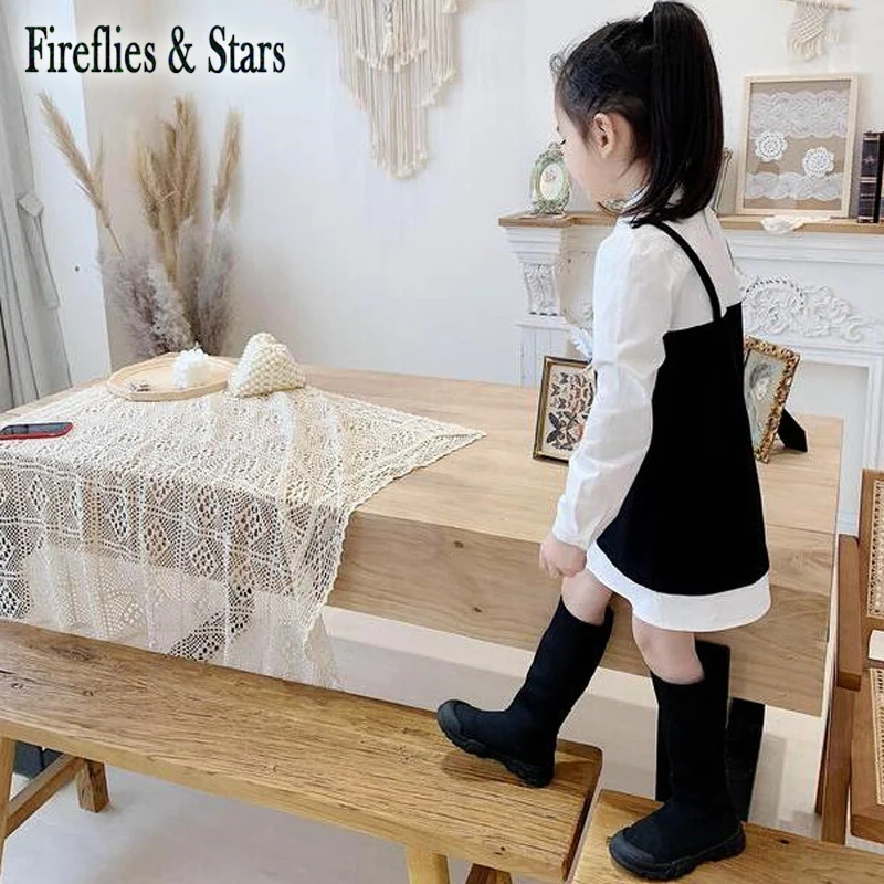 Весенне-осеннее платье-блузка для девочек длинная рубашка малышей Топы детей