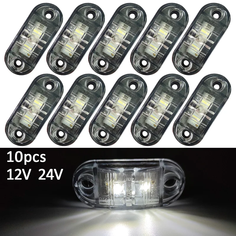 

10Pcs 12V 24V LED Side Marker Lights Car External Lights Warning Tail Light Auto Trailer Truck Lorry Lamps White color