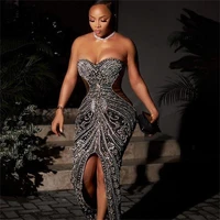 plus size arabic aso ebi evening dress luxurious sheath prom gowns beading crystals front split party second reception dresses