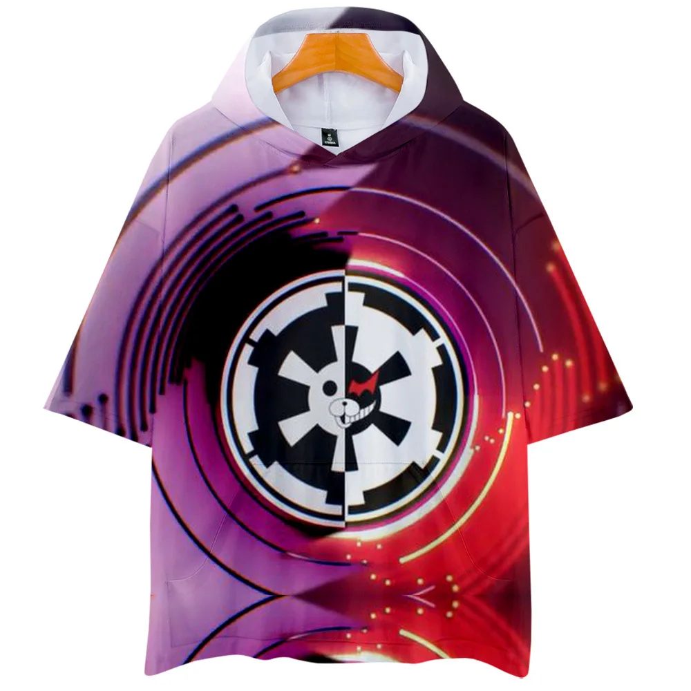 

Danganronpa Monokuma Anime Costume Funny Tshirt Men Women Short Sleeve Hooded T Shirt Trigger Happy Havoc Pocket tees 3D print