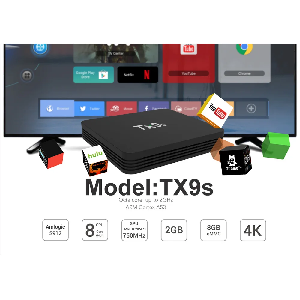 ТВ-приставка TX9S smart Android 4k чип AmlogicS912 2 ГБ 8 медиаплеер приставка с пультом