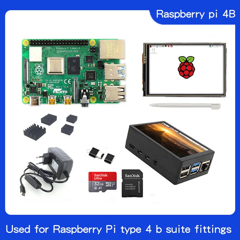 Raspberry Pi 4 Model B Kit 3 5 дюйма ЖК дисплей | SD карта 32 Гб Чехол из АБС пластика Теплоотвод