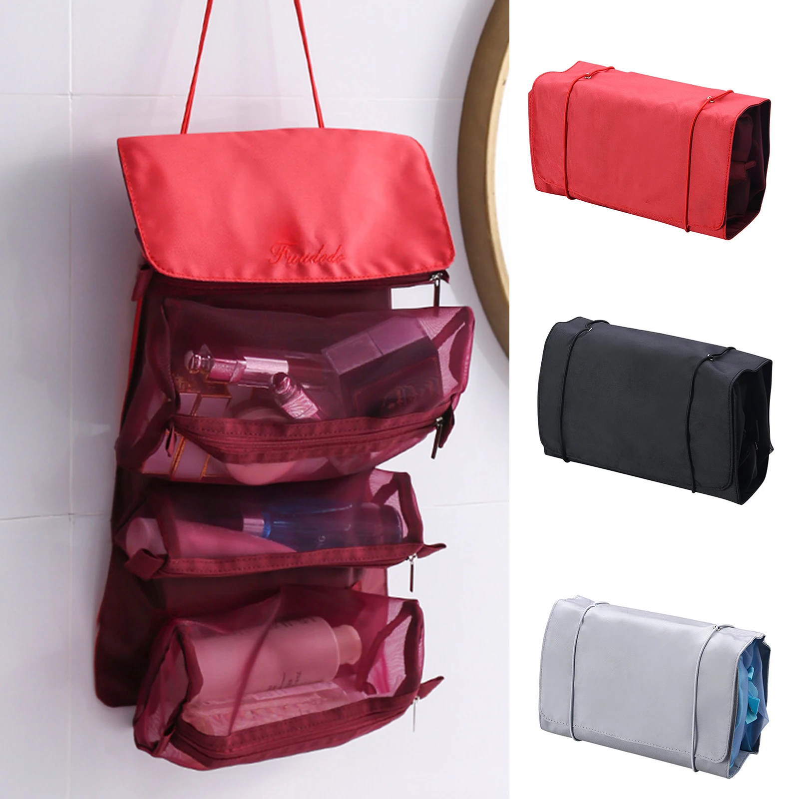 

High Q Detachable Large-Capacity Cosmetics Travel Bag Detachable Roll Up Makeup Travel Organizer Bag Carrying Case Pouch