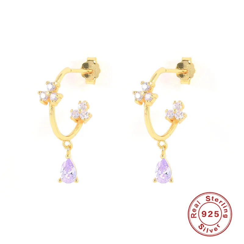 

KOJ 2021 Trend S925 Earrings For Women Aretes Piercing Stud Earrings Purple Zircon Pendants Sterling Silver Pendientes Plata 925