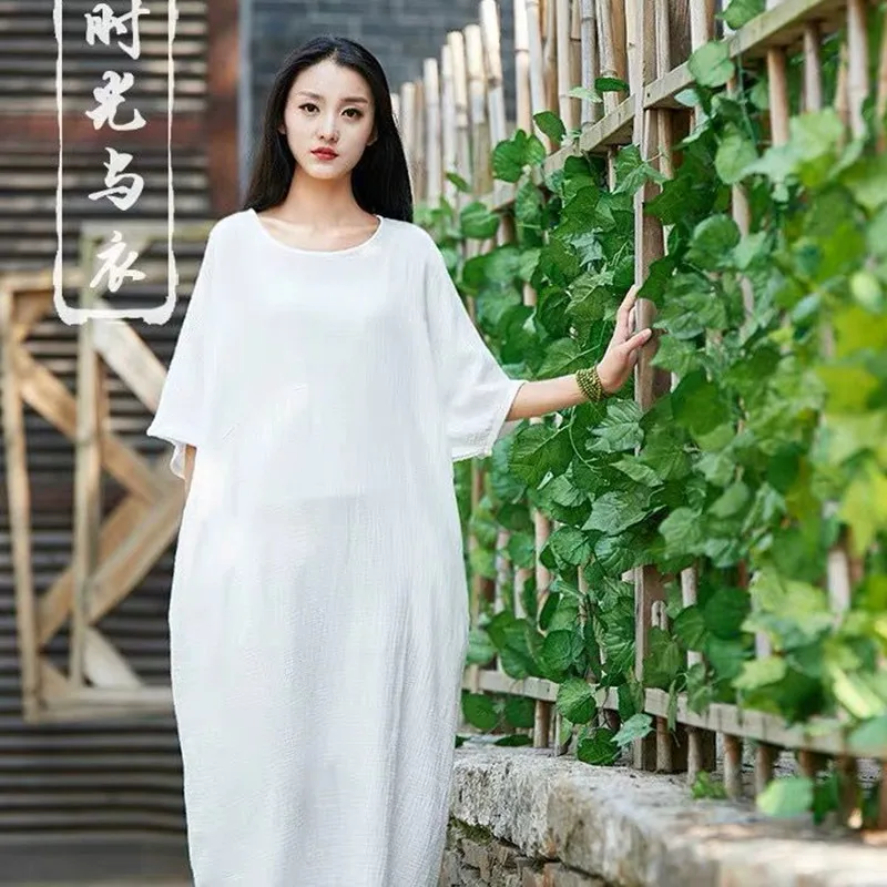 

Summer Bohemian Sundress 2020 Women Party Long Dress Casual Vintage batwing Sleeve cotton linen dress plus size Robe Vestido