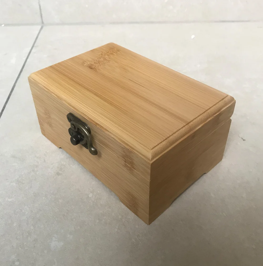 

Mini Natural Bamboo Finish Wood Jewelry Sewing Box
