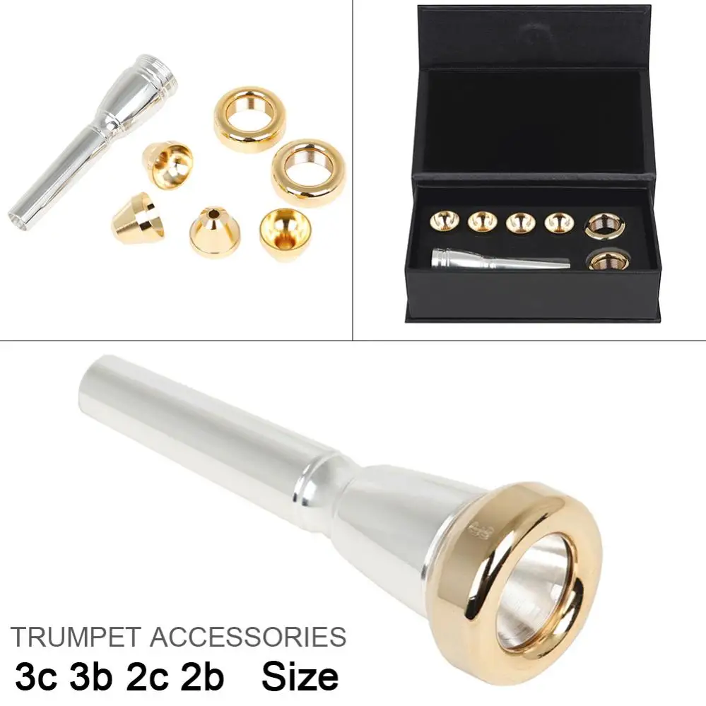 

3c 3b 2c 2b Trumpet Mouthpiece Set Trumpet Mouth Gold Plated Brass with Box Fit for Bach