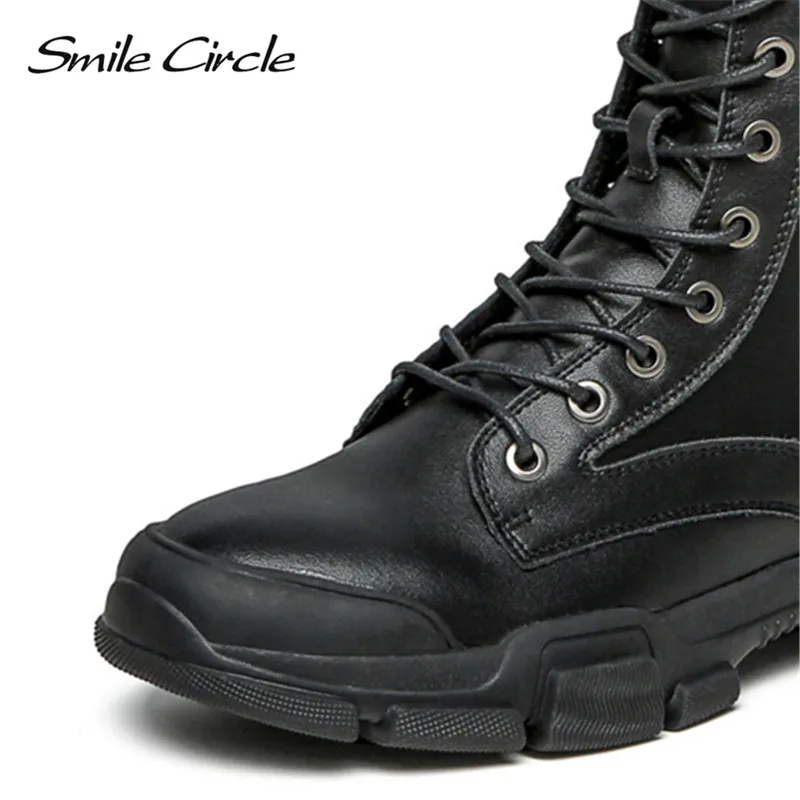 Полусапожки женские Smile Circle сапоги натуральная кожа кружевной Осенний новый