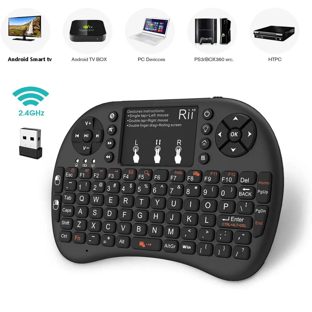 Беспроводная игровая клавиатура Rii mini i8 + 2 4G с подсветкой английская иврит