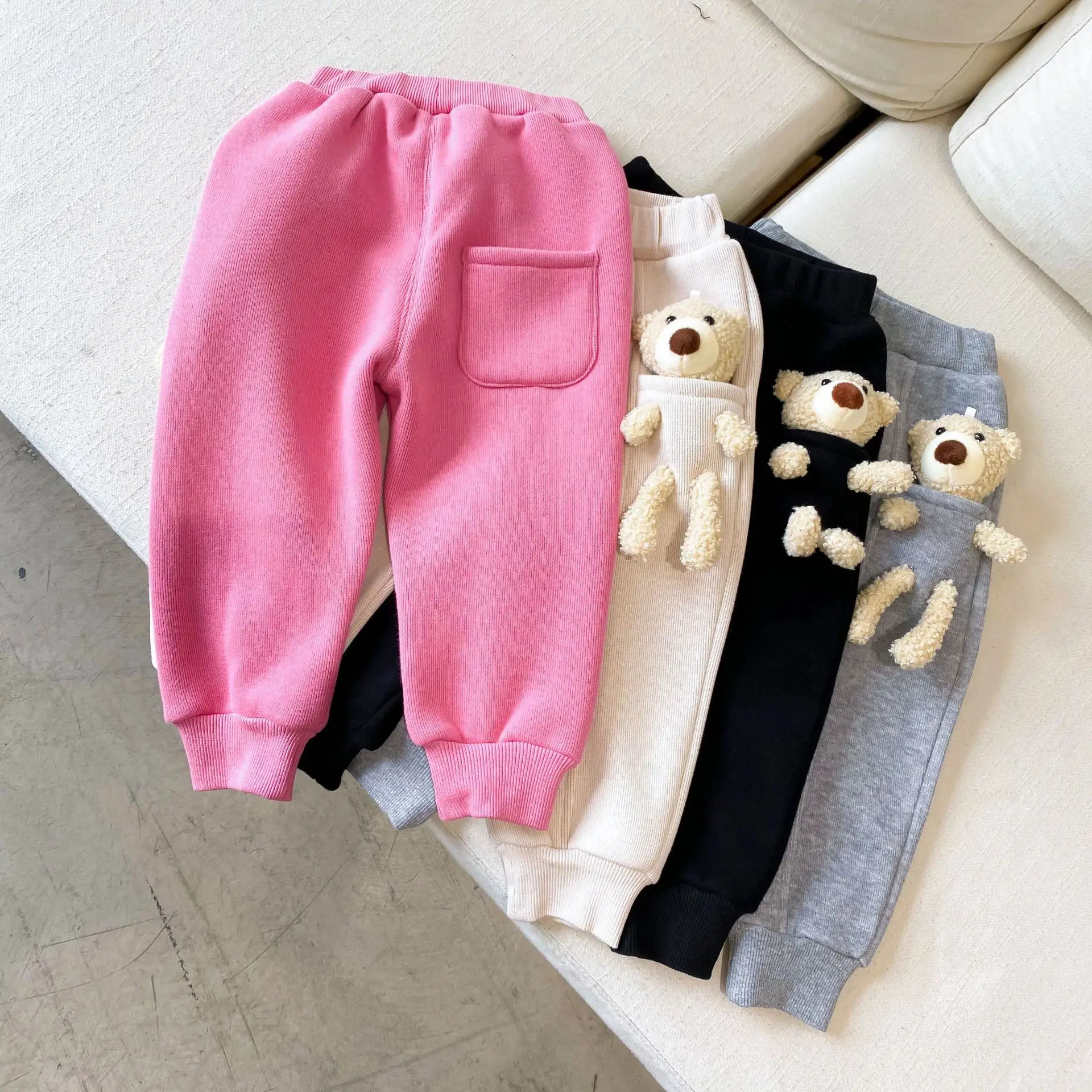 Новинка 2021 года осенне-зимние штаны с мультяшным медведем для мальчиков и