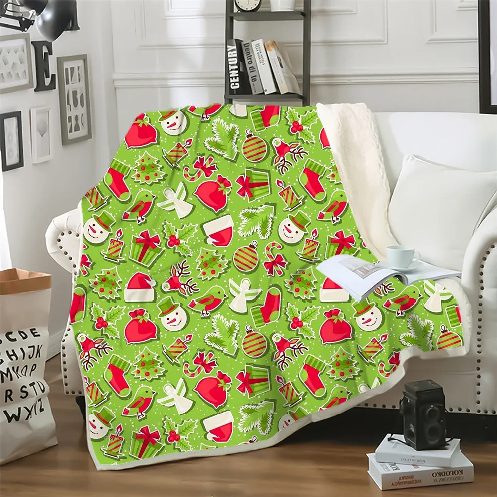 

CLOOCL Christmas Blankets 3D Graphics Cartoon Snowman Candy Cane Plush Quilt Keep Warm Double Layer Blanket Festival Gifts