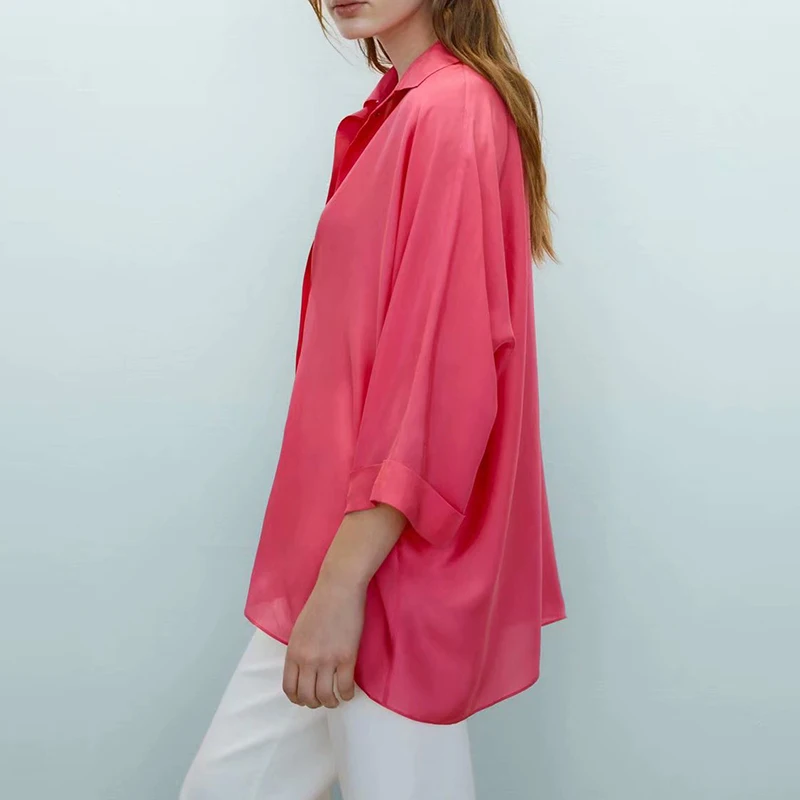 

WXWT Za 2021 Women Solid Oversized Shirt Three Quarter Sleeve Summer Chic Female Casual Loose Shirt Tops FC9043