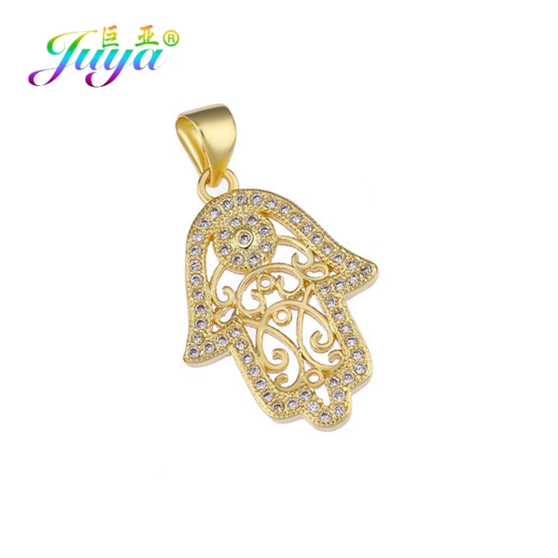 Gold Juya DIY турецкие ювелирные изделия фурнитура золото/серебро/розовое золото Хамса рука подвеска Фатима подвески для браслета ожерелье серьги изготовление - Окраска металла: Gold