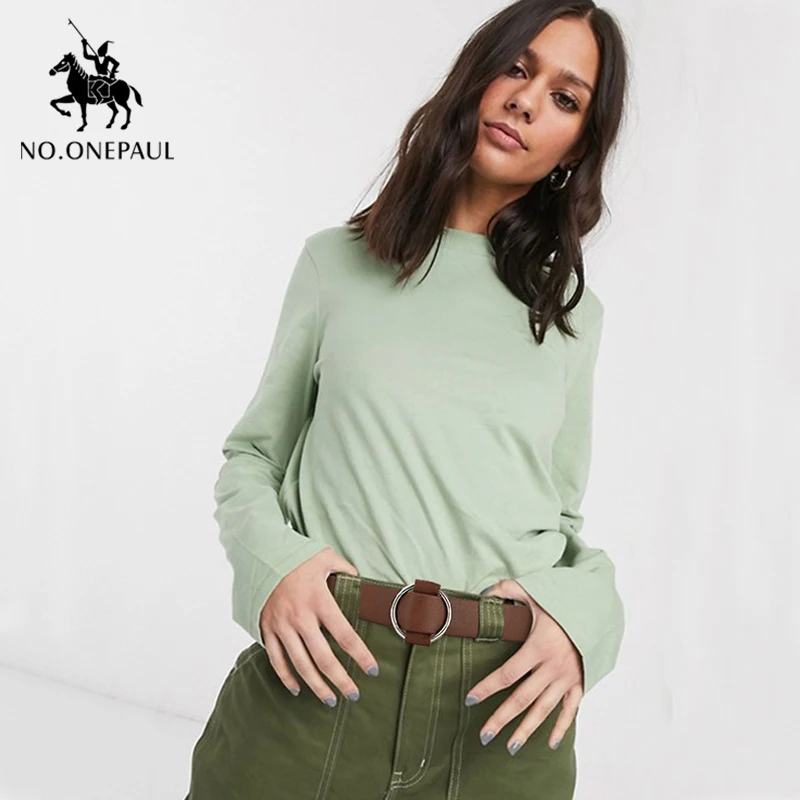 Женское платье с поясом NO.ONEPAUL дизайнерское круглым вырезом и пряжкой в стиле