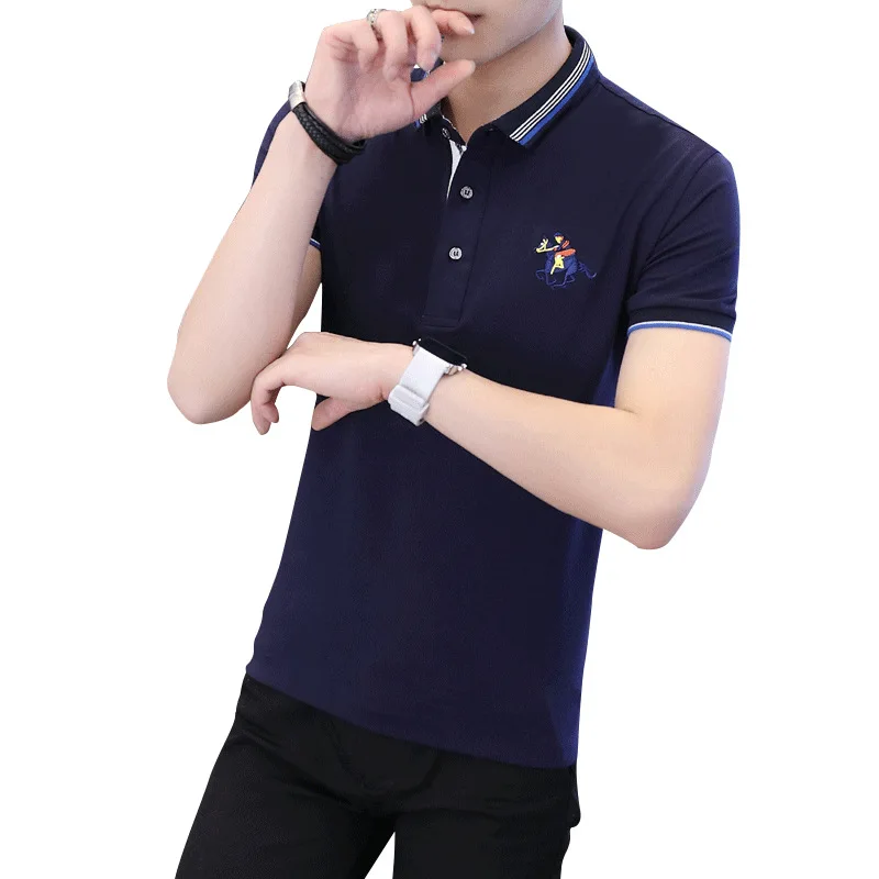 

Men's Embroidery Polo Shirts Collared Short Sleeve Dress T Shirt Korean Slim Mens Clothing Tops Business Casual Tee Polos Blusas