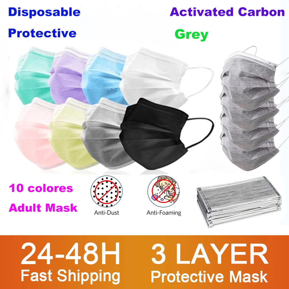 

50-200pc black disposable face mask 3ply mascarillas quirurgicas homologadas colores maske adult masque noir dust mascaras negra