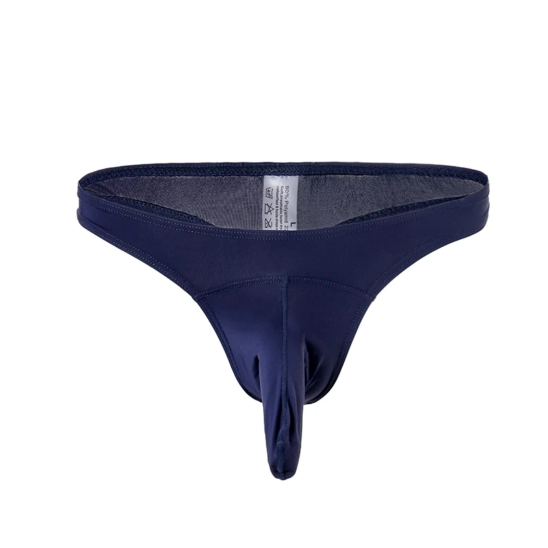 Мужские трусы стринги из бамбуковой ткани синие Однотонные танга с большим