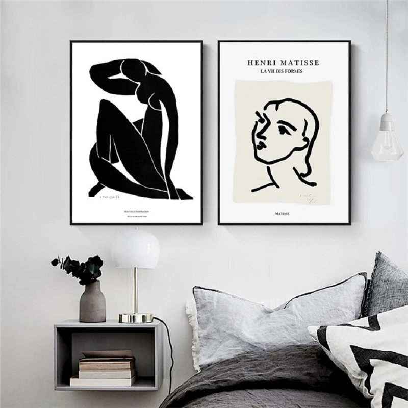 Flying Bird Landscape Abstract Geometry Woman Canvas Painting Decor Black and White Line Figures Poster Bedroom Wall Picture | Дом и сад