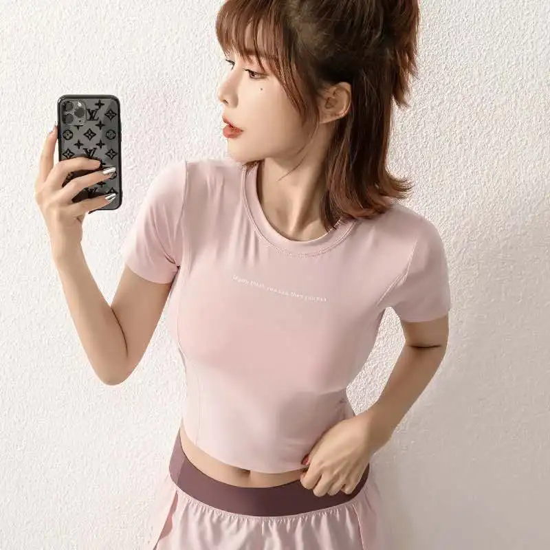 Топ для йоги бесшовная рубашка короткий рукав укороченный топ быстро сохнет