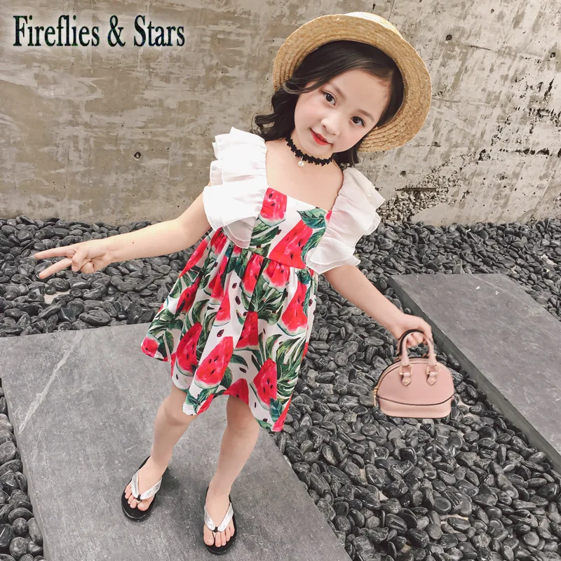 Summer girls chiffon Dress baby dress kids vintage Vestidos Children brand Clothes watermelon print flying sleeve 2 to 7 yrs | Детская