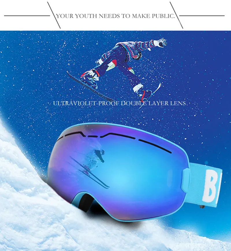 Лыжные очки, двухслойные, защита UV400, противотуманные, большие, лыжные маски, очки, лыжные, зимние, мужские, женские, сноуборд, очки