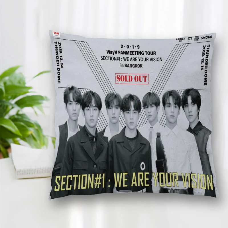 

New High Quality Custom Kpop WayV Square Pillowcase Zippered Bedroom Home Pillow Cover Case 20X20cm 35X35cm 40x40cm