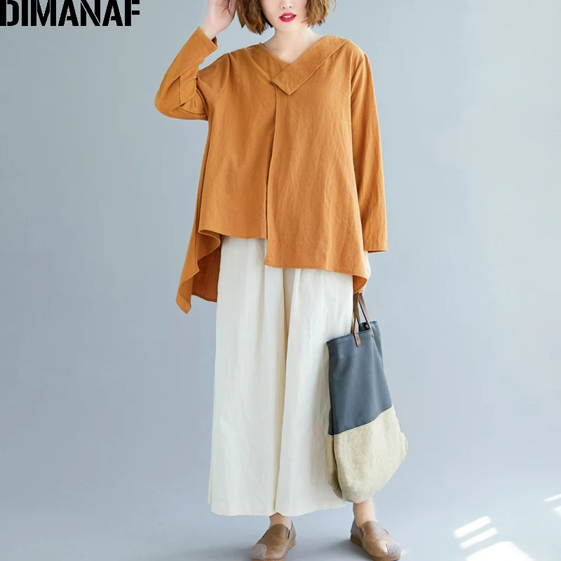 Женская блузка свободного кроя DIMANAF базовая Повседневная рубашка из хлопка и