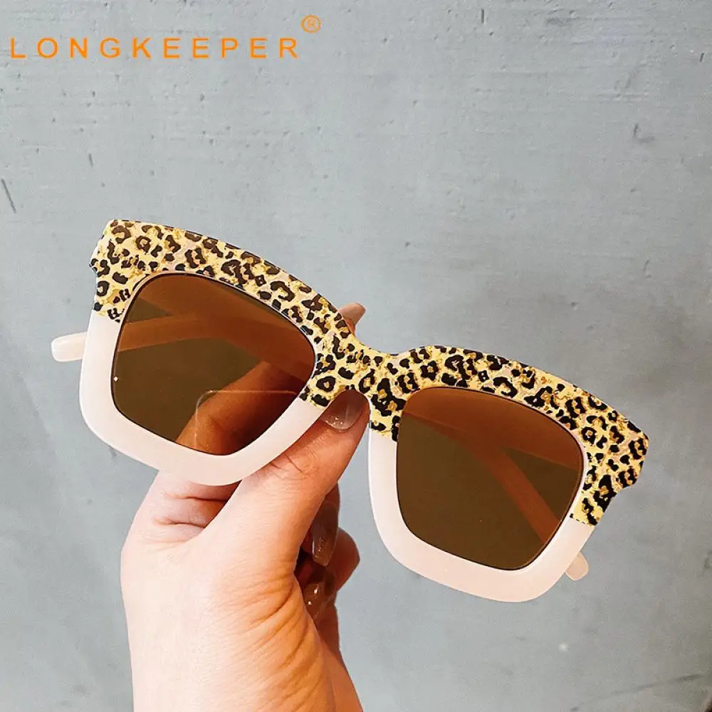 

LongKeeper Vintage Square Kids Sunglasses Children Girls Leopard Pink Sun Glasses Boys Fashion UV400 Shades Goggles Gafas De Sol