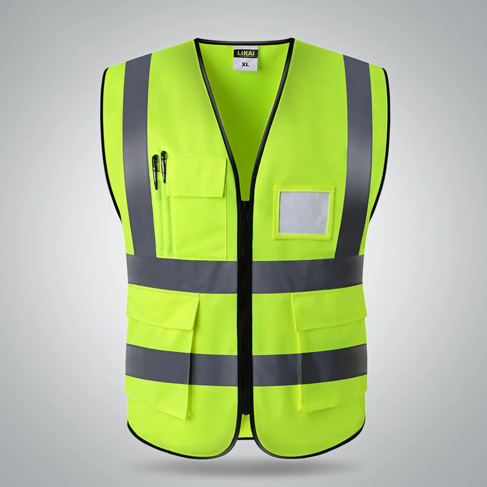Waterproof Multi Pocket Safety Vest Worker Waistcoat Night Construction Easy Clean Reflective Foldable Protection With Zipper |