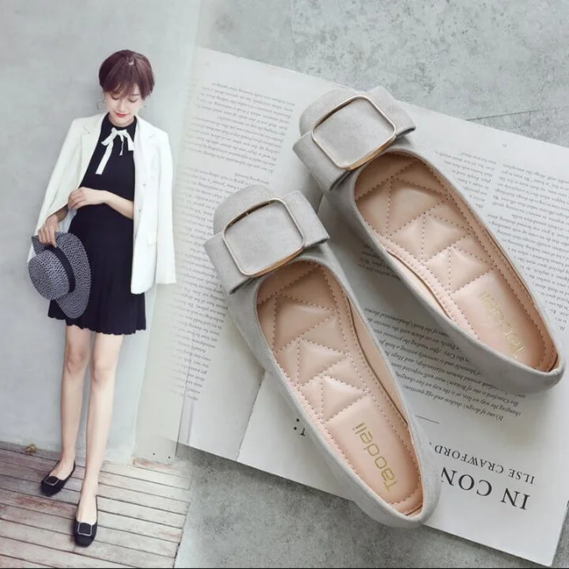 Womens Flat Shoes 2021 Spring Soft Square Toe Ballet Flats Square Buckle Comfort Slip on Flat Shoes Woman 31-45