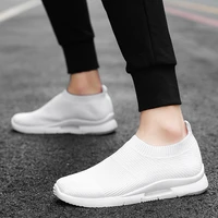 unisex outdoor casual running shoes mens flying woven mesh stretch socks shoes lightweight soft sole solid color tennis shoes