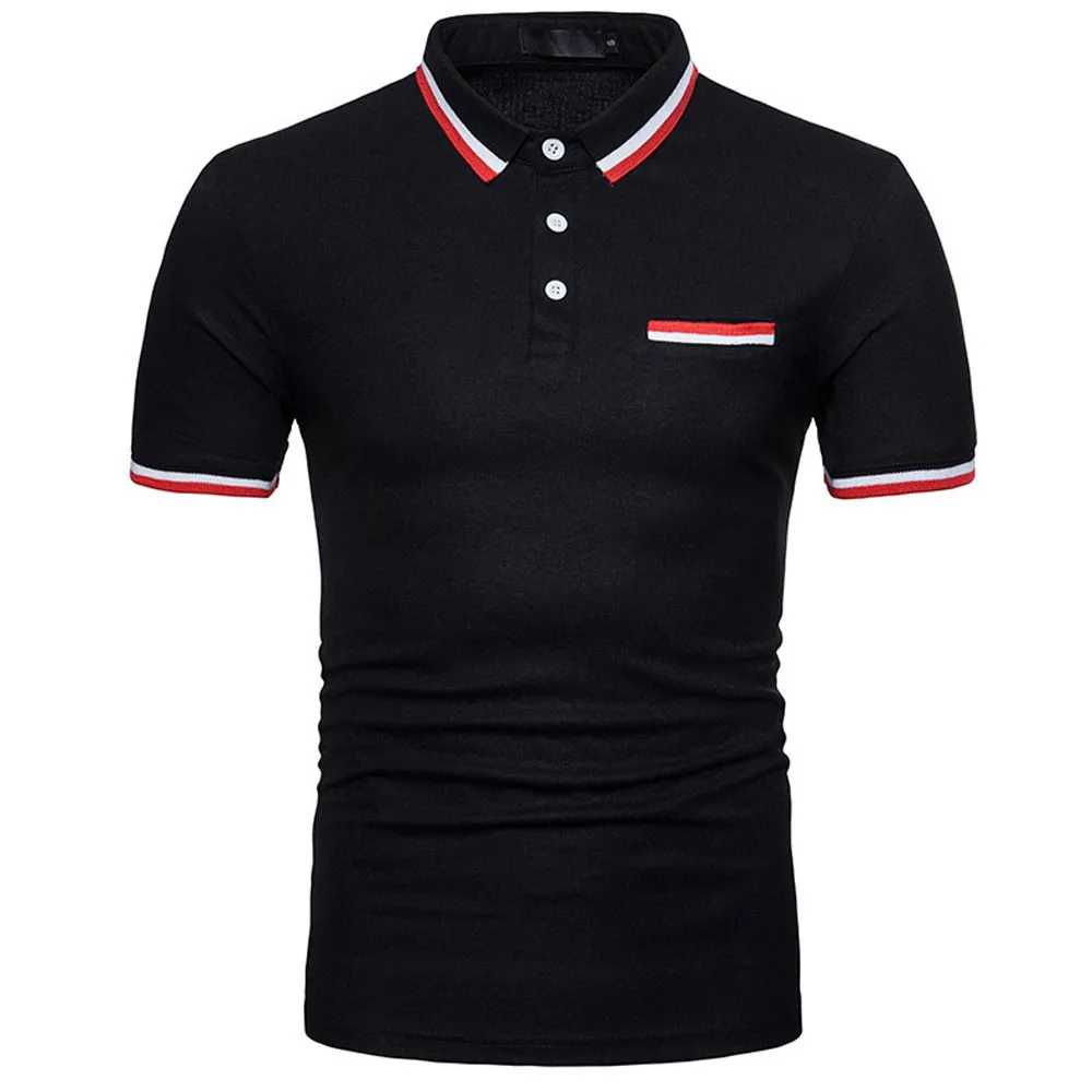 

Summer Polo Shirts For Men Short Sleeve Striped Black Short Sleeve Tops Men's Button Shirt