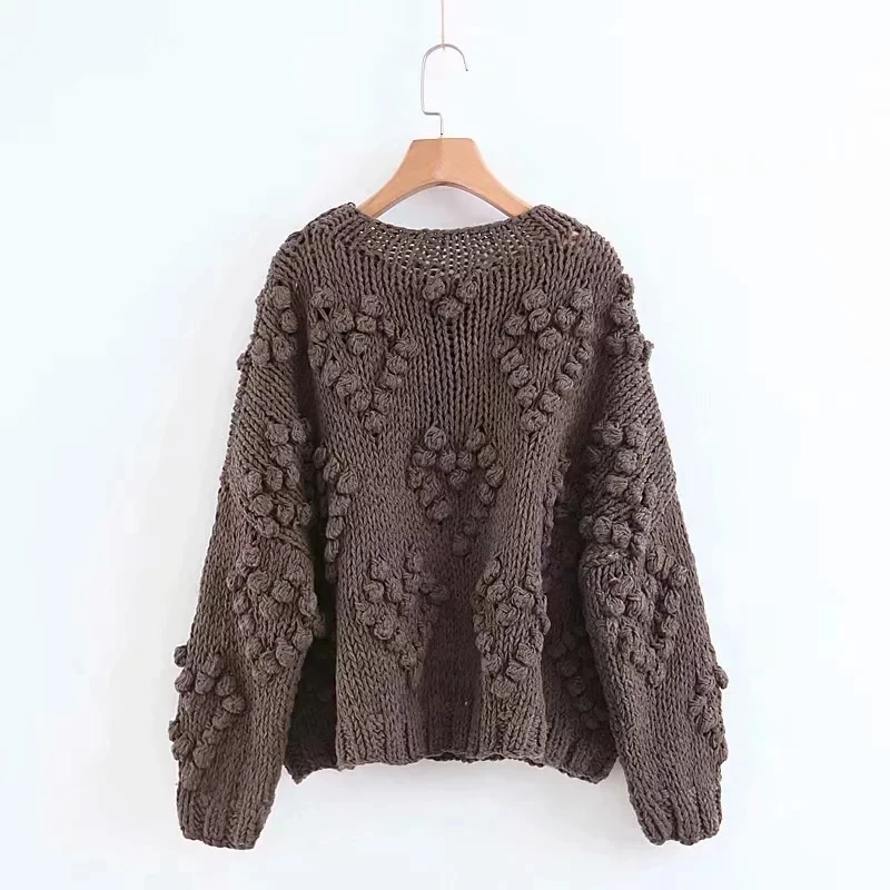 Withered sweaters women fashion blogger vintage hand knitted o-neck oversize love Jacquard weave thick pullovers sweaters women